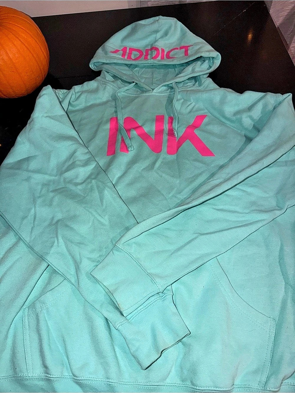 INK ADDICT hoodie Graphic Pullover Hoodie in teal & Pink